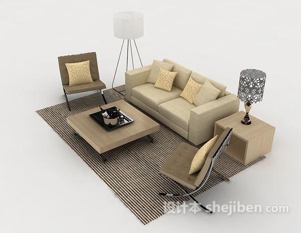 设计本现代家居简约浅棕色组合沙发3d模型下载