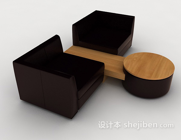 设计本休闲个性深棕色桌椅组合3d模型下载