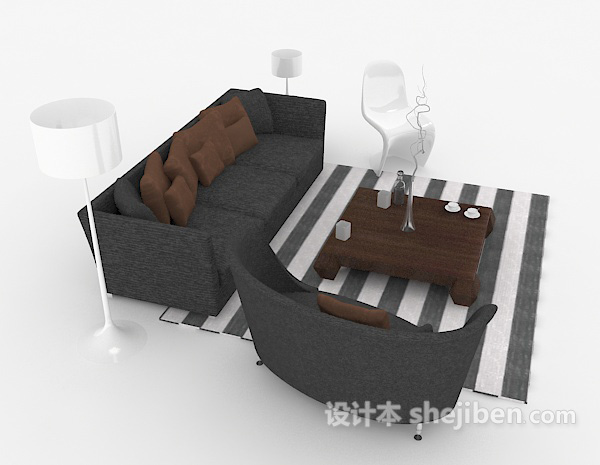 设计本家居休闲深灰色组合沙发3d模型下载