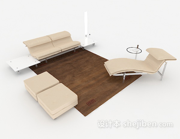 现代休闲简约浅棕色组合沙发3d模型下载
