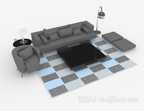 免费现代简约深灰色组合沙发3d模型下载