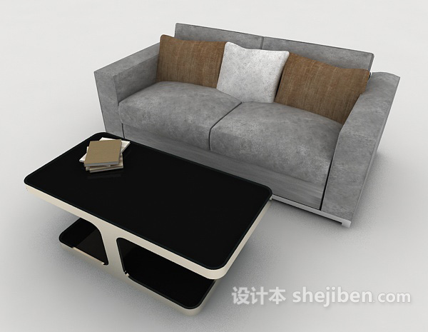 免费商务灰色简单双人沙发3d模型下载