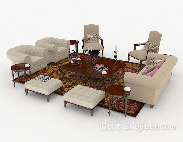 免费浅棕色家居木质组合沙发3d模型下载