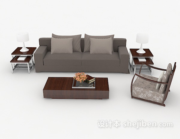 现代风格现代简约家居灰色组合沙发3d模型下载