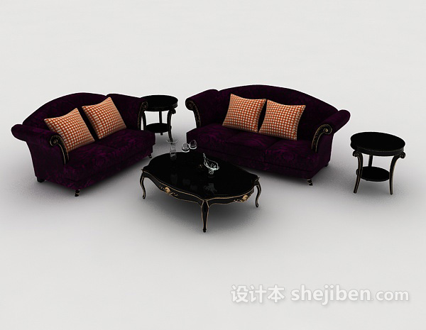 免费欧式深紫色组合沙发3d模型下载