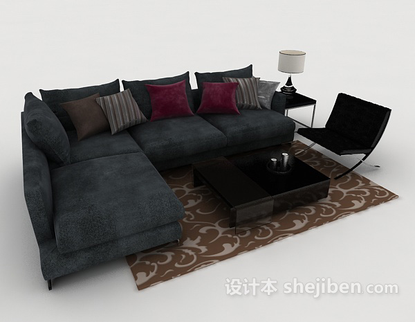 现代风格深蓝色休闲组合沙发3d模型下载