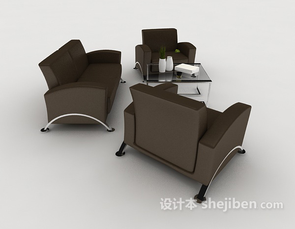 设计本商务深棕色组合沙发3d模型下载