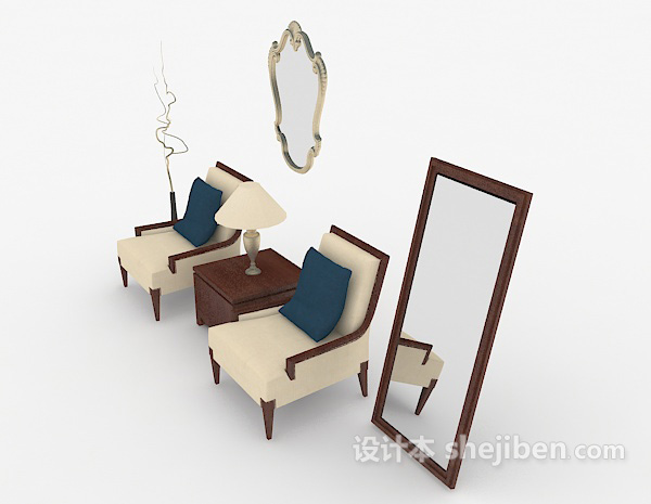 设计本新中式居家单人沙发3d模型下载