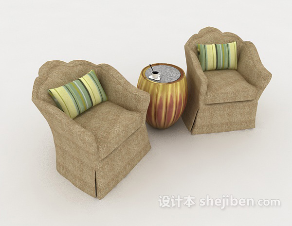 免费欧式简约沙发桌椅组合3d模型下载