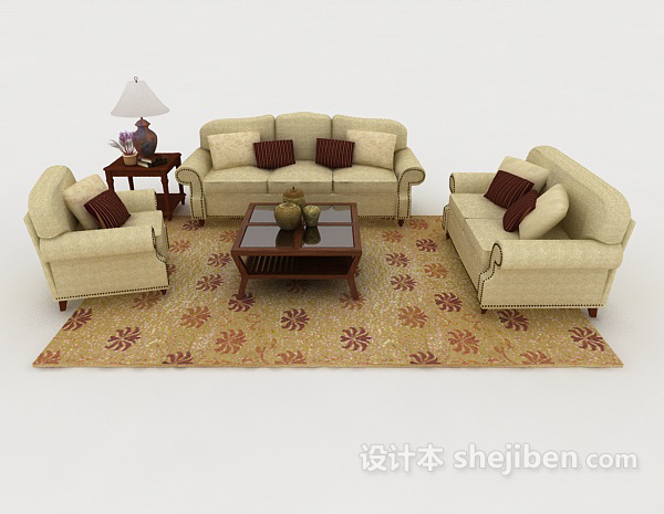 现代风格家居简约木质棕色组合沙发3d模型下载