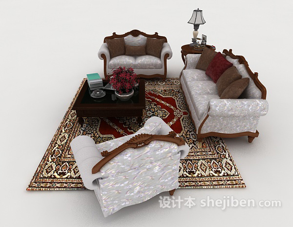 设计本欧式家居灰色木质组合沙发3d模型下载