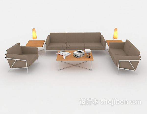 现代风格现代简约浅棕色组合沙发3d模型下载