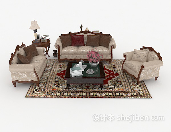 欧式风格欧式复古组合沙发3d模型下载
