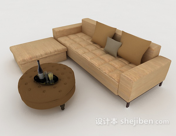 设计本休闲棕色组合沙发3d模型下载