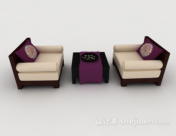 现代风格休闲家居木质桌椅组合3d模型下载