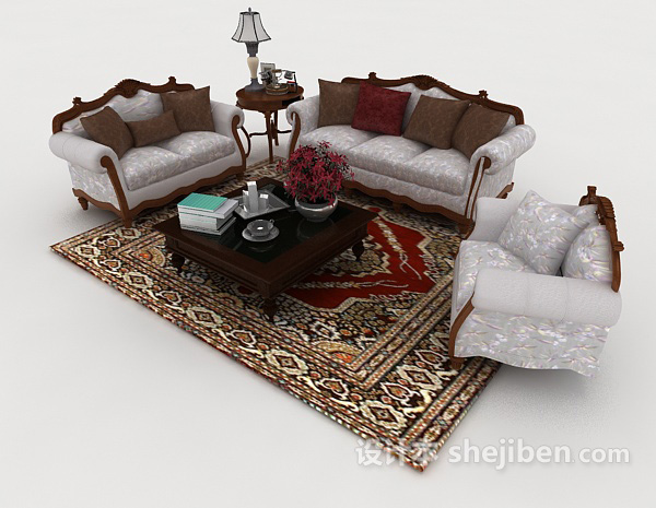 免费欧式家居灰色木质组合沙发3d模型下载