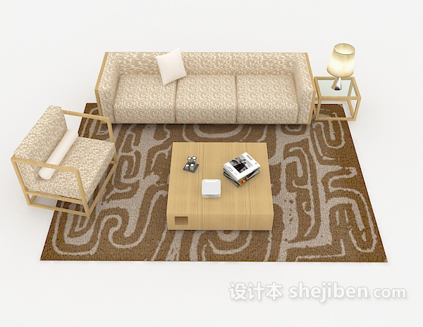 现代风格木质简约黄色组合沙发3d模型下载
