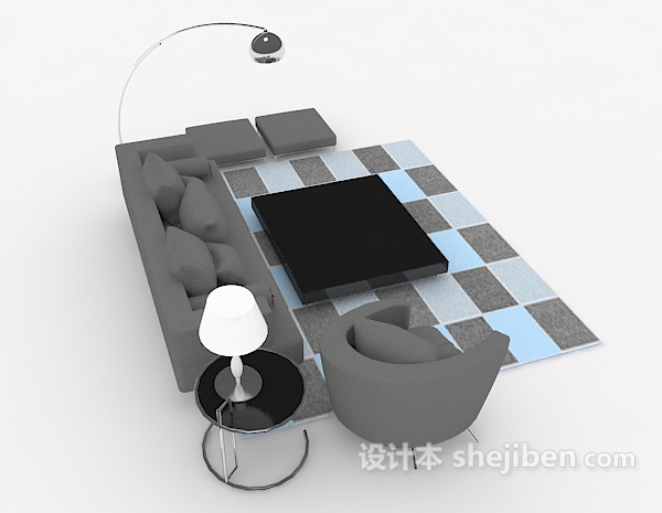 设计本现代简约深灰色组合沙发3d模型下载