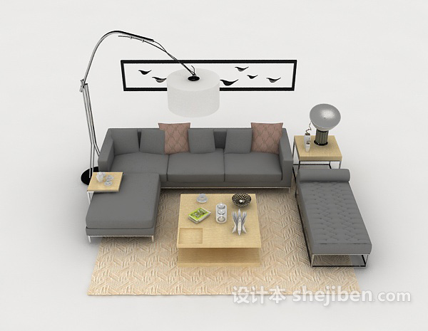 现代风格家居简约灰色休闲组合沙发3d模型下载