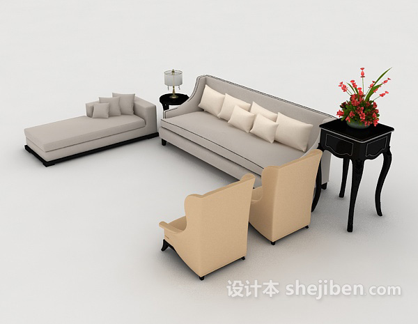 设计本家居简约灰色组合沙发3d模型下载