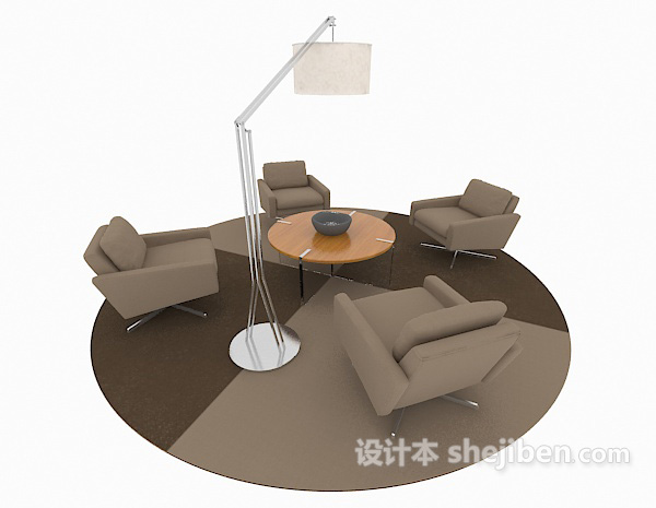 设计本现代商务简约棕色组合沙发3d模型下载