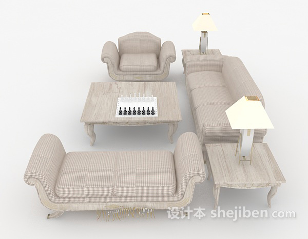 设计本现代浅色组合沙发3d模型下载