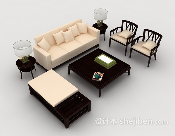 木质家居黄色组合沙发3d模型下载