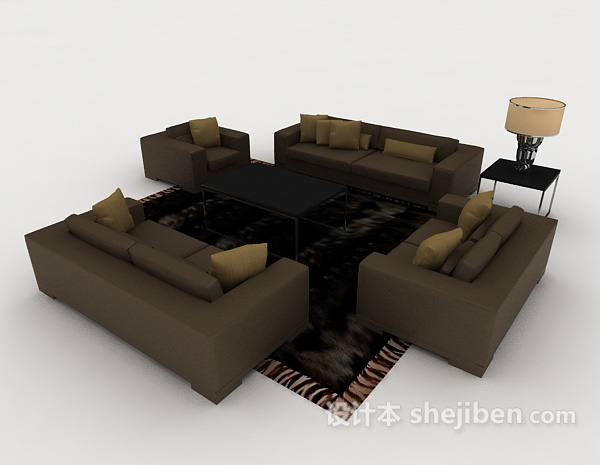 现代风格家居简约休闲棕色组合沙发3d模型下载