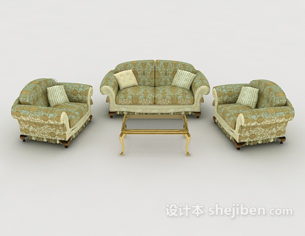 欧式风格欧式花纹组合沙发3d模型下载