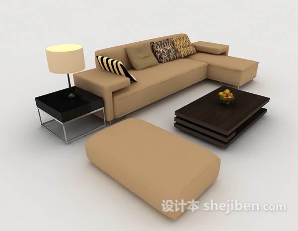 家居简约棕色休闲组合沙发3d模型下载