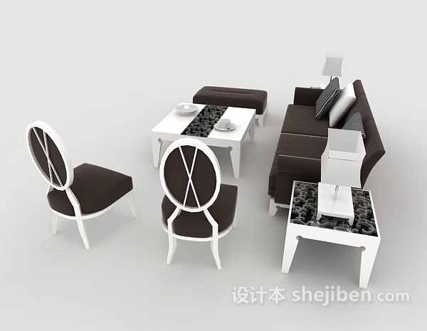设计本现代简约深棕色组合沙发3d模型下载