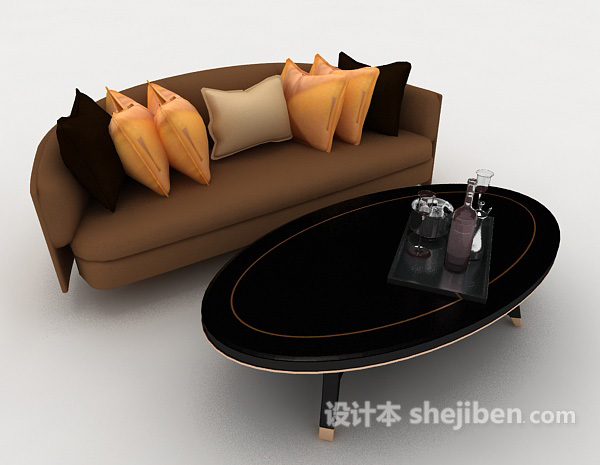 免费简约木质沙发桌椅组合3d模型下载
