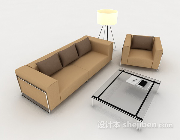 免费现代家居棕色组合沙发3d模型下载
