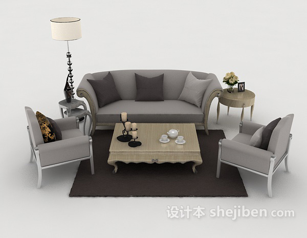 家居灰色组合沙发3d模型下载