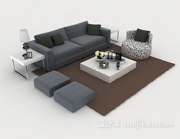 家居休闲灰色组合沙发3d模型下载