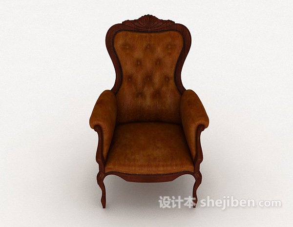 欧式风格欧式皮质棕色单人沙发3d模型下载