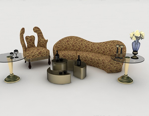 个性花纹棕色组合沙发3d模型下载