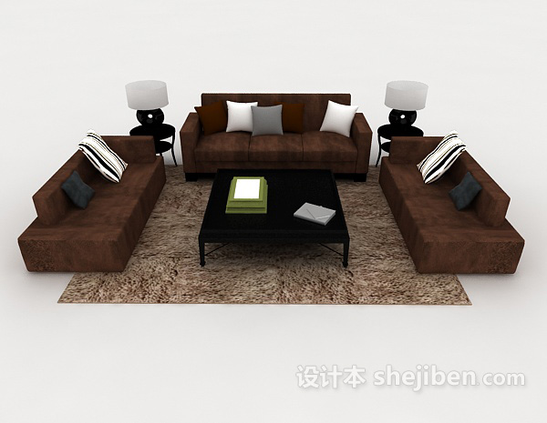 现代风格深棕色家居组合沙发3d模型下载