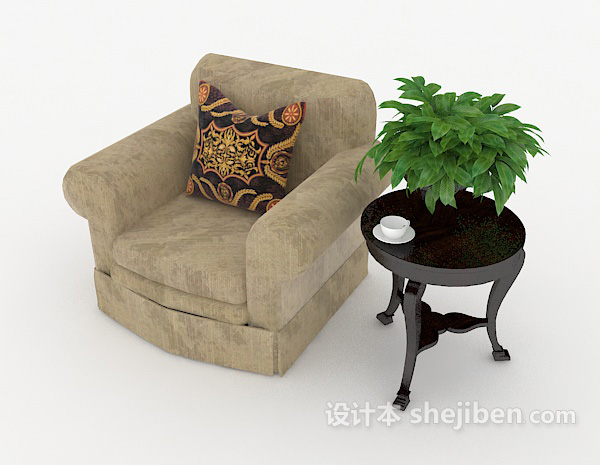 免费简单灰棕色单人沙发3d模型下载