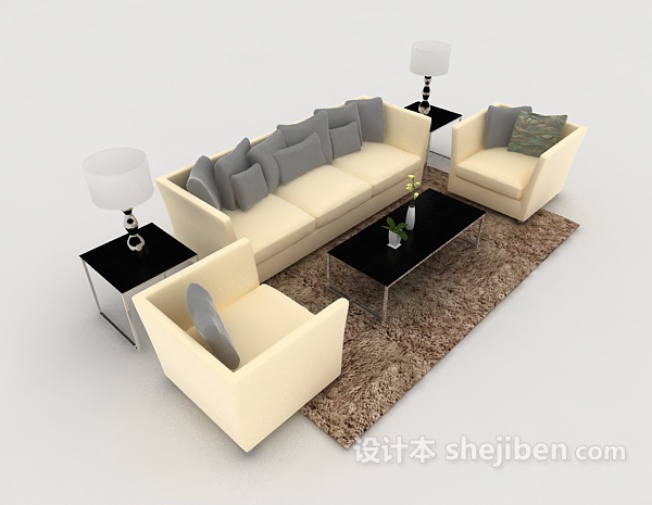 简约家居黄色组合沙发3d模型下载