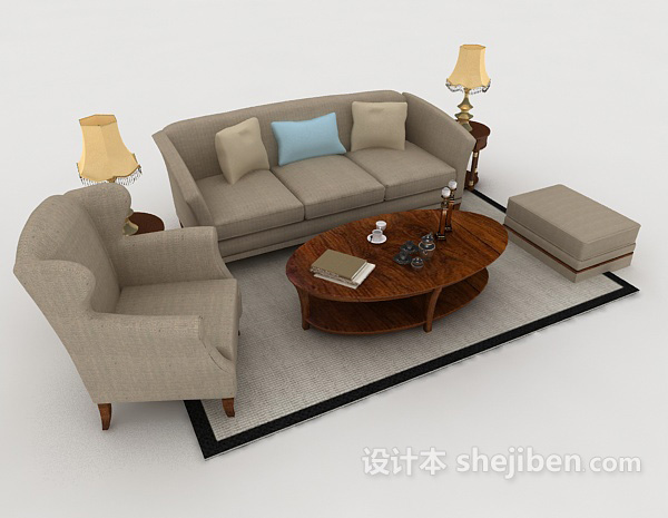 免费灰棕色家居组合沙发3d模型下载