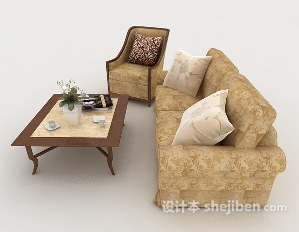 设计本欧式棕黄色组合沙发3d模型下载