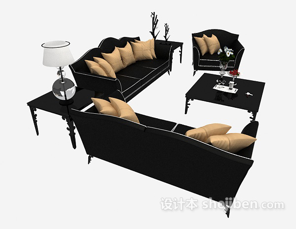 设计本简约欧式沙发茶几组合3d模型下载