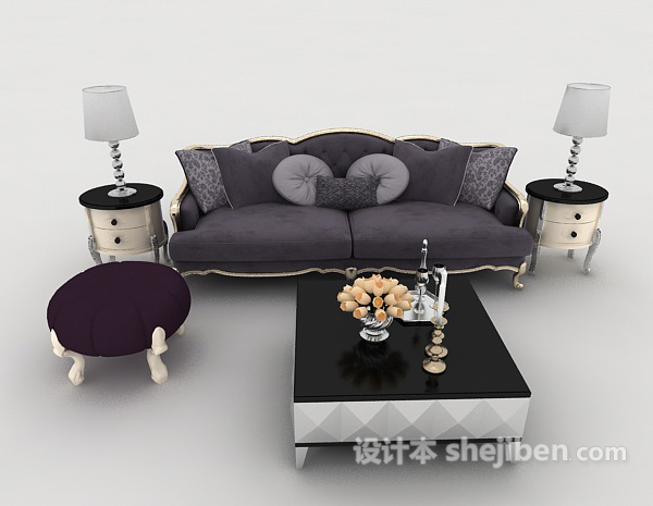 欧式风格欧式家居灰色组合沙发3d模型下载