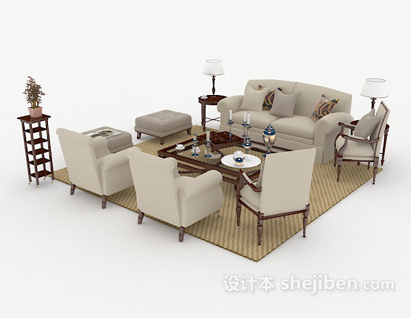 免费现代沙发茶几组合3d模型下载