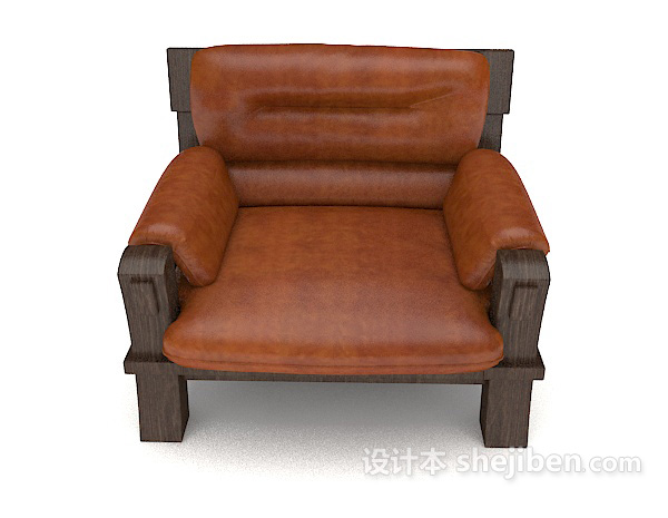 中式风格新中式皮质单人沙发3d模型下载