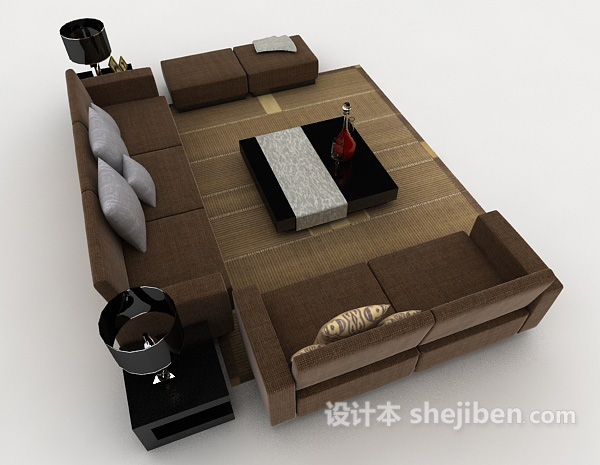 设计本现代简约棕色组合沙发3d模型下载