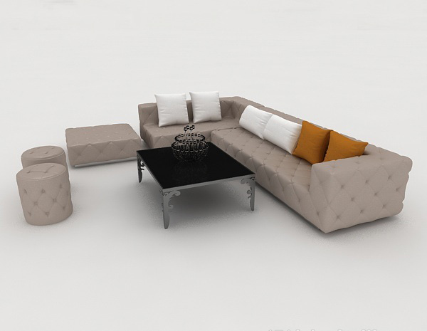 免费灰棕色简约组合沙发3d模型下载