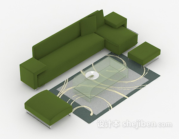 免费家居简单绿色组合沙发3d模型下载