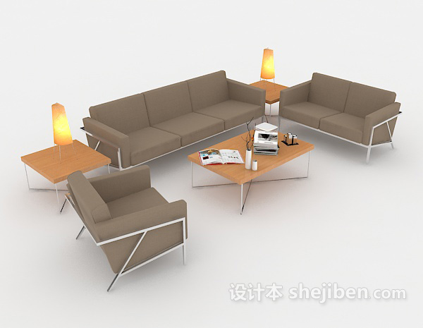 现代简约浅棕色组合沙发3d模型下载